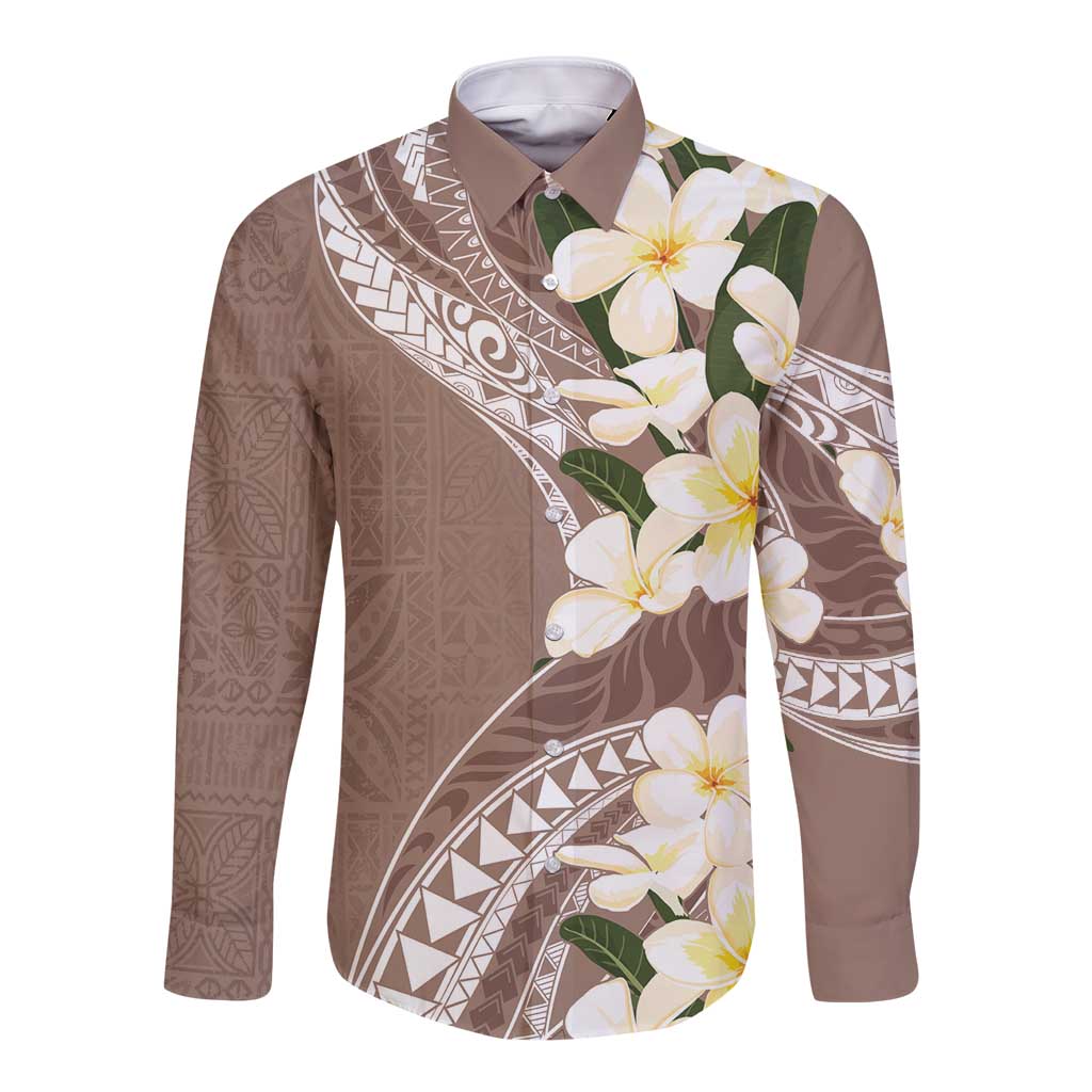 Aloha Hawaii Festive Long Sleeve Button Shirt Frangipani Lace Classic - Beige LT7 Unisex Beige - Polynesian Pride