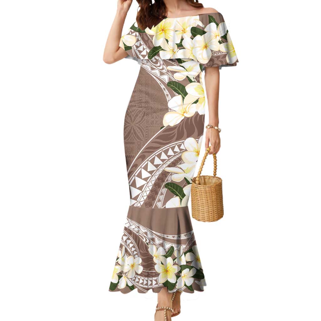 Aloha Hawaii Festive Mermaid Dress Frangipani Lace Classic - Beige