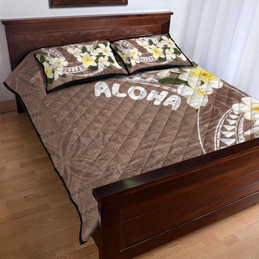Aloha Hawaii Festive Quilt Bed Set Frangipani Lace Classic - Beige