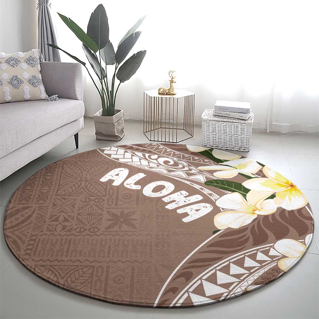 Aloha Hawaii Festive Round Carpet Frangipani Lace Classic - Beige