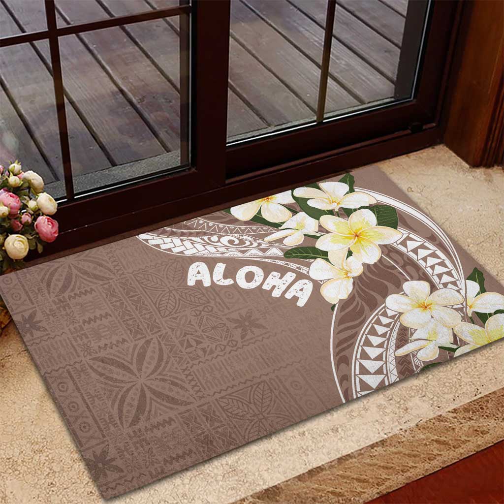 Aloha Hawaii Festive Rubber Doormat Frangipani Lace Classic - Beige