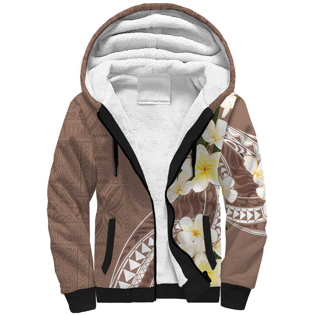 Aloha Hawaii Festive Sherpa Hoodie Frangipani Lace Classic - Beige