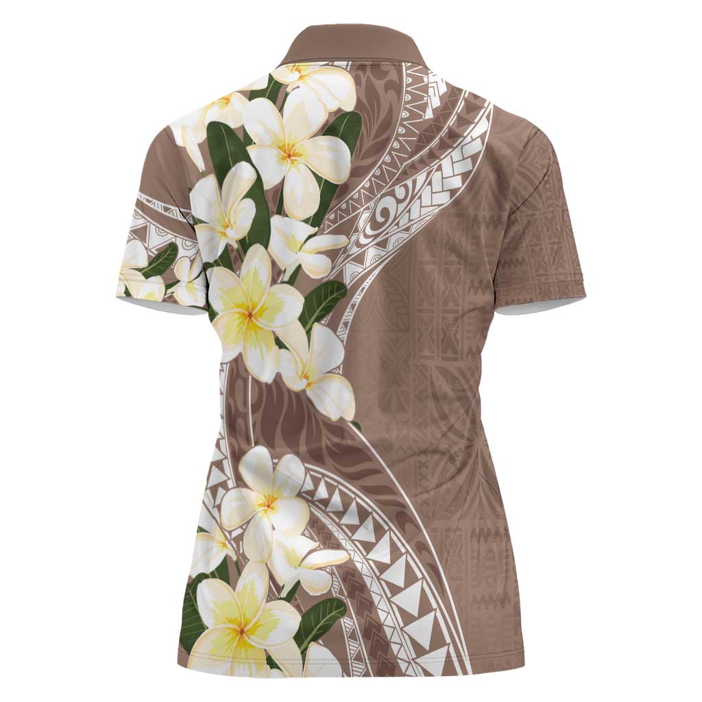 Aloha Hawaii Festive Women Polo Shirt Frangipani Lace Classic - Beige