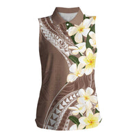 Aloha Hawaii Festive Women Sleeveless Polo Shirt Frangipani Lace Classic - Beige LT7 Female Beige - Polynesian Pride