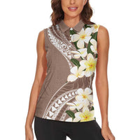 Aloha Hawaii Festive Women Sleeveless Polo Shirt Frangipani Lace Classic - Beige LT7 - Polynesian Pride