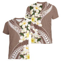 Aloha Hawaii Festive Women V-Neck T-Shirt Frangipani Lace Classic - Beige LT7 - Polynesian Pride