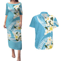 Aloha Hawaii Festive Couples Matching Puletasi and Hawaiian Shirt Frangipani Lace Classic - Turquoise LT7 Turquoise - Polynesian Pride