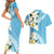 Aloha Hawaii Festive Couples Matching Short Sleeve Bodycon Dress and Hawaiian Shirt Frangipani Lace Classic - Turquoise