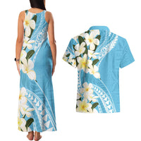 Aloha Hawaii Festive Couples Matching Tank Maxi Dress and Hawaiian Shirt Frangipani Lace Classic - Turquoise LT7 - Polynesian Pride