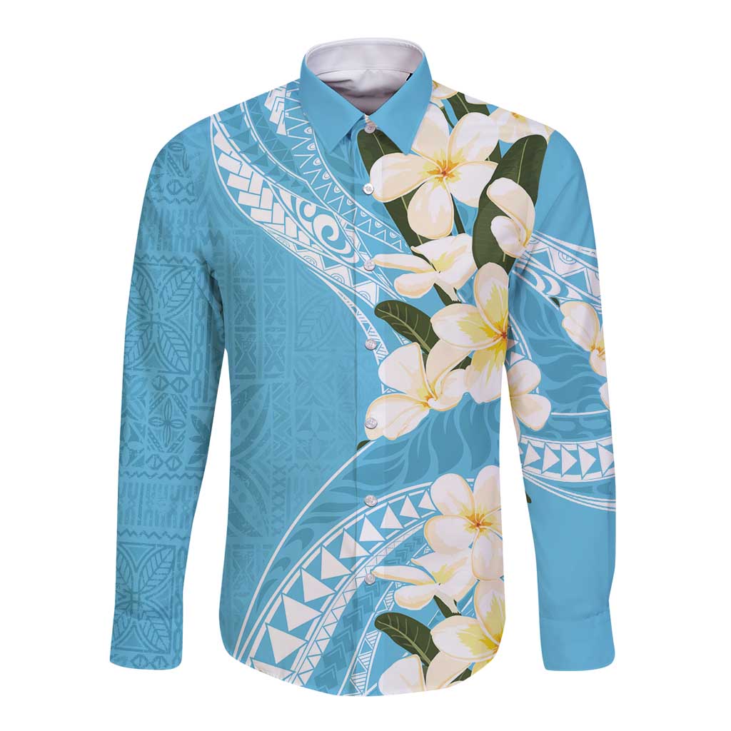 Aloha Hawaii Festive Long Sleeve Button Shirt Frangipani Lace Classic - Turquoise LT7 Unisex Turquoise - Polynesian Pride