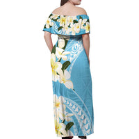 Aloha Hawaii Festive Off Shoulder Maxi Dress Frangipani Lace Classic - Turquoise