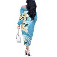 Aloha Hawaii Festive Off The Shoulder Long Sleeve Dress Frangipani Lace Classic - Turquoise