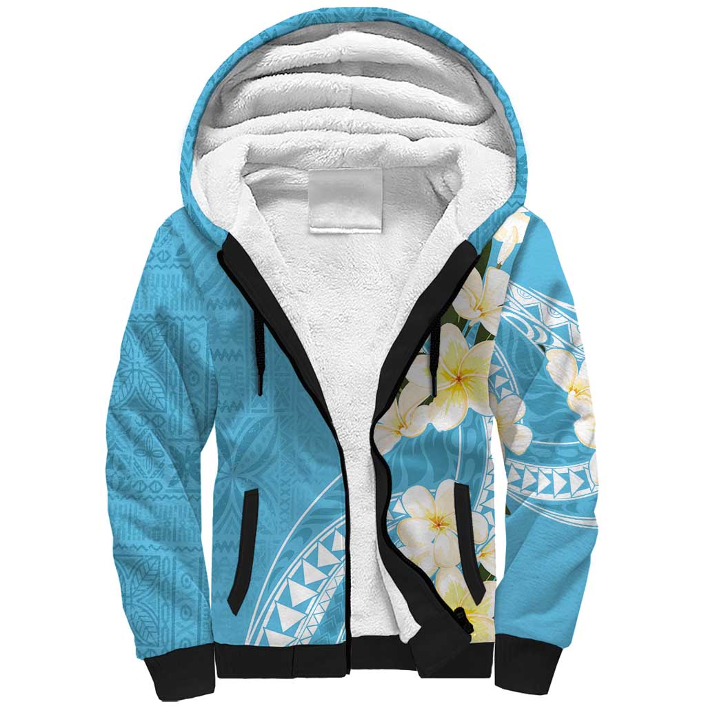 Aloha Hawaii Festive Sherpa Hoodie Frangipani Lace Classic - Turquoise