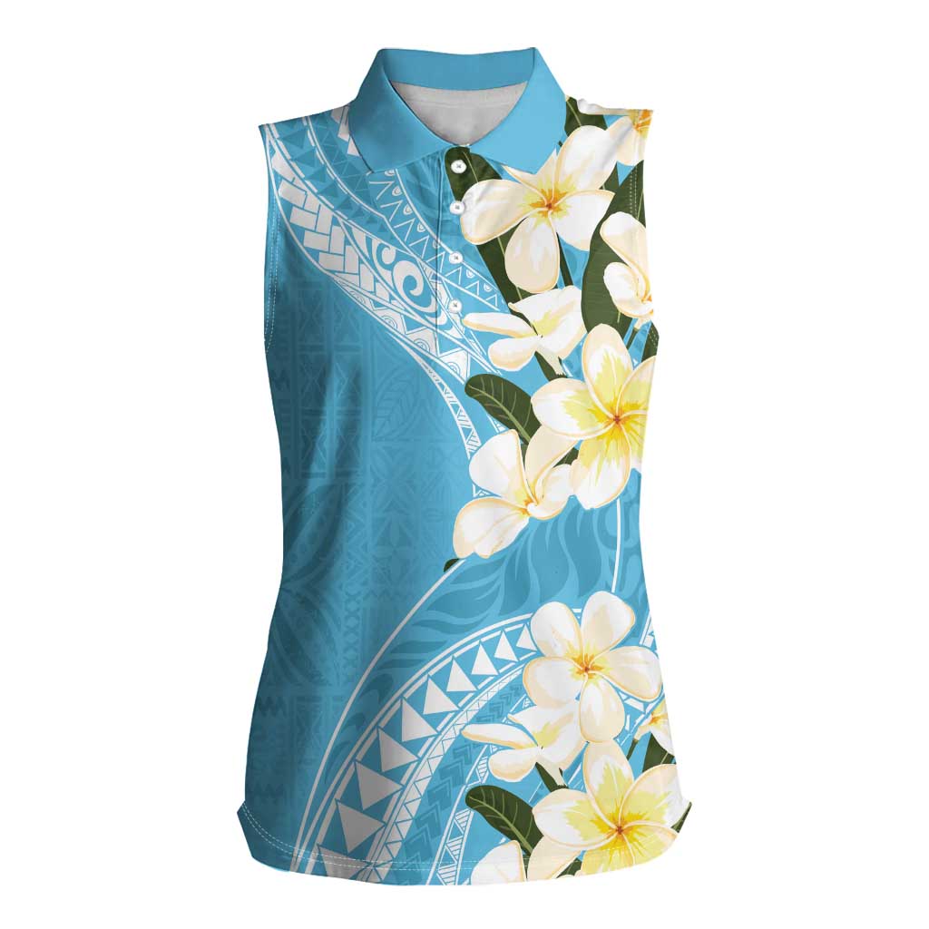Aloha Hawaii Festive Women Sleeveless Polo Shirt Frangipani Lace Classic - Turquoise LT7 Female Turquoise - Polynesian Pride