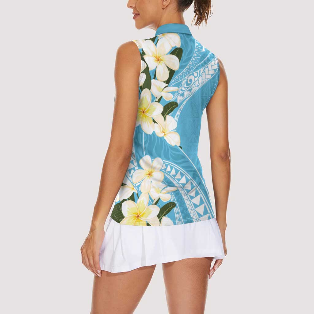 Aloha Hawaii Festive Women Sleeveless Polo Shirt Frangipani Lace Classic - Turquoise LT7 - Polynesian Pride