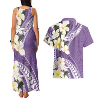 Aloha Hawaii Festive Couples Matching Tank Maxi Dress and Hawaiian Shirt Frangipani Lace Classic - Lavender LT7 - Polynesian Pride