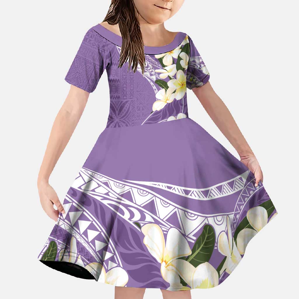 Aloha Hawaii Festive Family Matching Mermaid Dress and Hawaiian Shirt Frangipani Lace Classic - Lavender LT7 Daughter's Dress Lavender - Polynesian Pride