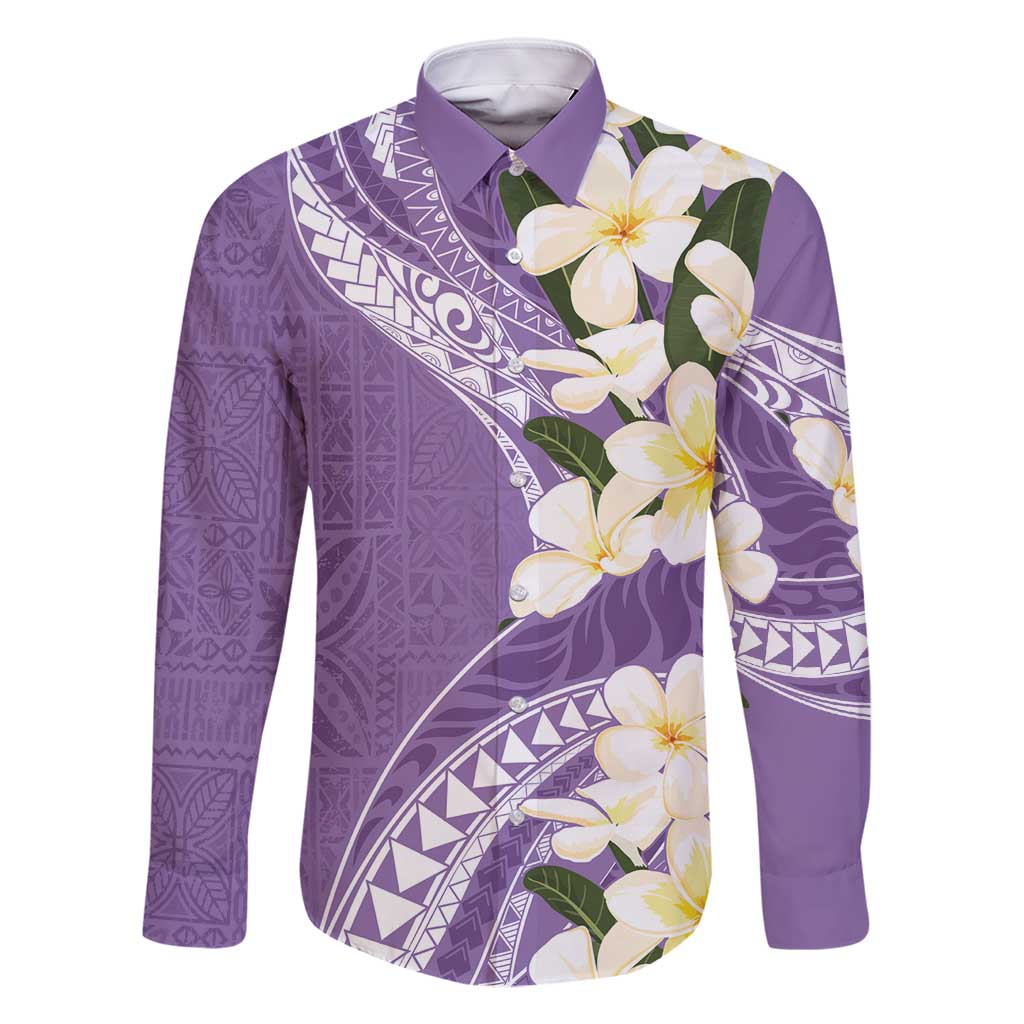 Aloha Hawaii Festive Family Matching Mermaid Dress and Hawaiian Shirt Frangipani Lace Classic - Lavender LT7 Dad's Shirt - Long Sleeve Lavender - Polynesian Pride