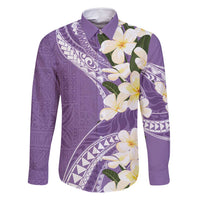 Aloha Hawaii Festive Family Matching Mermaid Dress and Hawaiian Shirt Frangipani Lace Classic - Lavender LT7 Dad's Shirt - Long Sleeve Lavender - Polynesian Pride