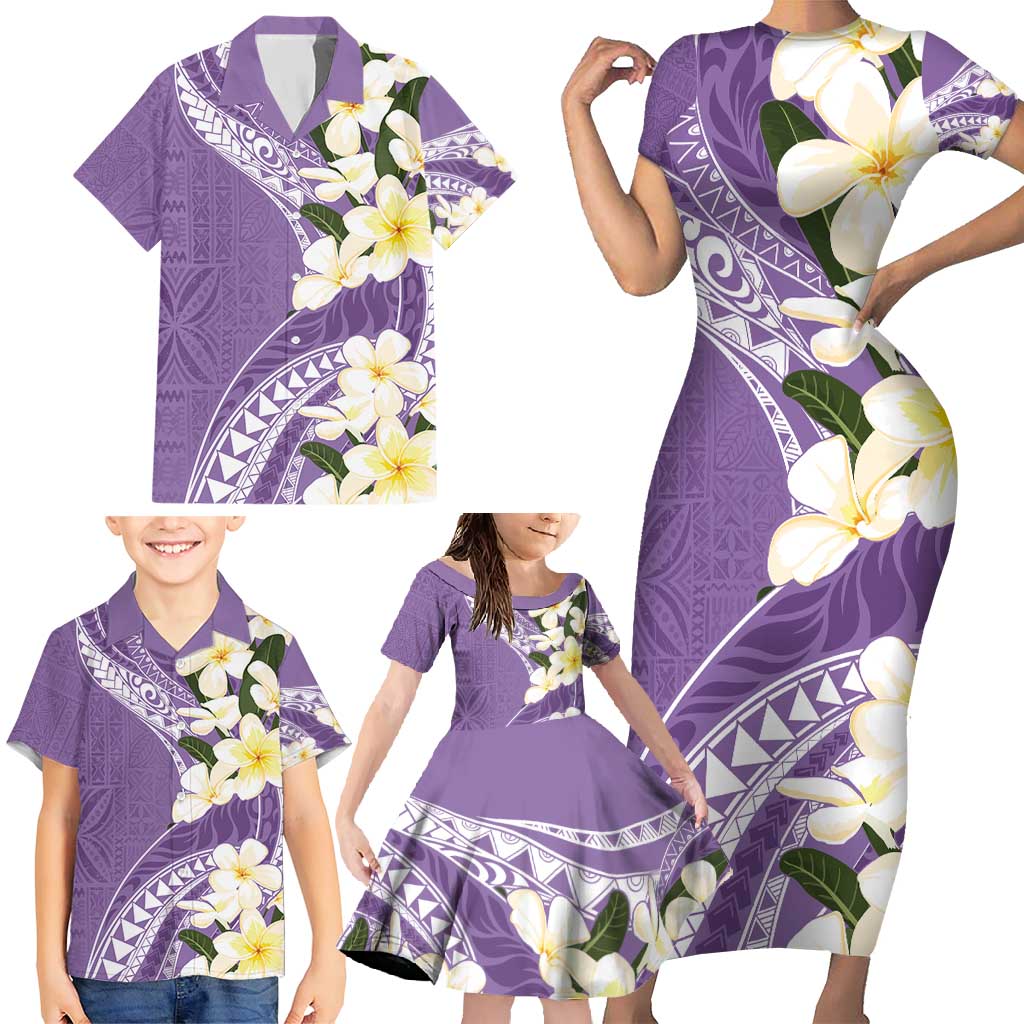 Aloha Hawaii Festive Family Matching Short Sleeve Bodycon Dress and Hawaiian Shirt Frangipani Lace Classic - Lavender LT7 - Polynesian Pride