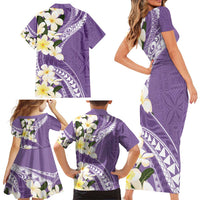 Aloha Hawaii Festive Family Matching Short Sleeve Bodycon Dress and Hawaiian Shirt Frangipani Lace Classic - Lavender LT7 - Polynesian Pride