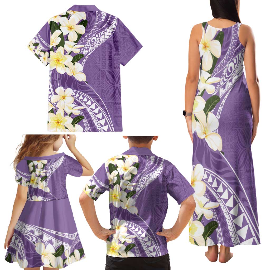 Aloha Hawaii Festive Family Matching Tank Maxi Dress and Hawaiian Shirt Frangipani Lace Classic - Lavender LT7 - Polynesian Pride
