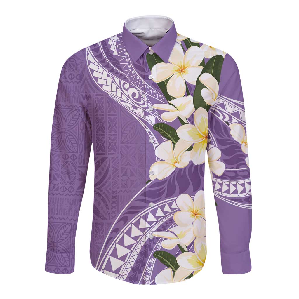 Aloha Hawaii Festive Long Sleeve Button Shirt Frangipani Lace Classic - Lavender LT7 Unisex Lavender - Polynesian Pride