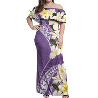 Aloha Hawaii Festive Off Shoulder Maxi Dress Frangipani Lace Classic - Lavender