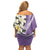 Aloha Hawaii Festive Off Shoulder Short Dress Frangipani Lace Classic - Lavender