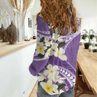 Aloha Hawaii Festive Women Casual Shirt Frangipani Lace Classic - Lavender