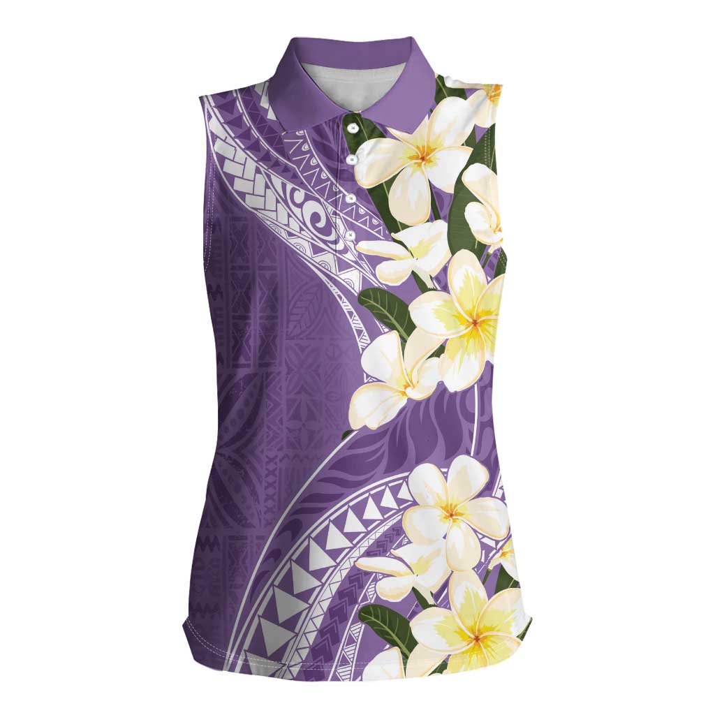 Aloha Hawaii Festive Women Sleeveless Polo Shirt Frangipani Lace Classic - Lavender LT7 Female Lavender - Polynesian Pride
