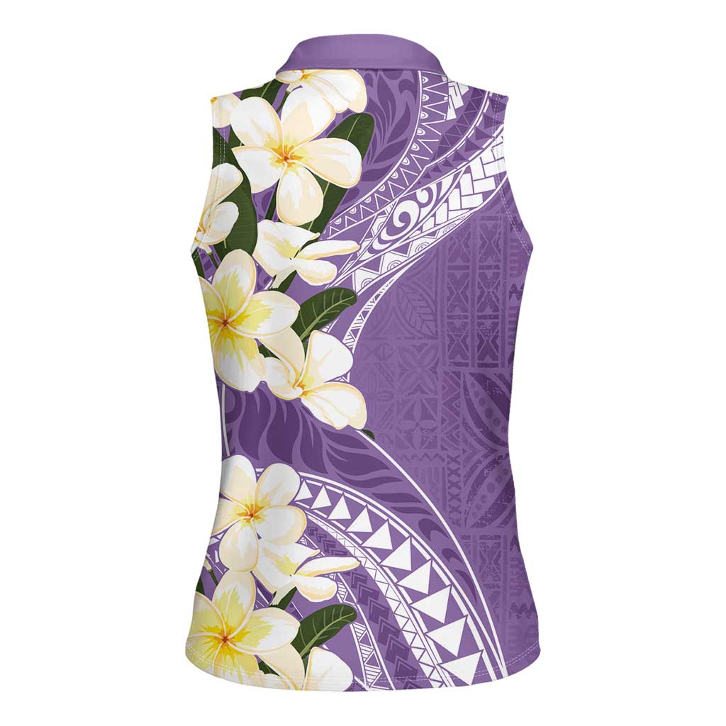Aloha Hawaii Festive Women Sleeveless Polo Shirt Frangipani Lace Classic - Lavender LT7 - Polynesian Pride