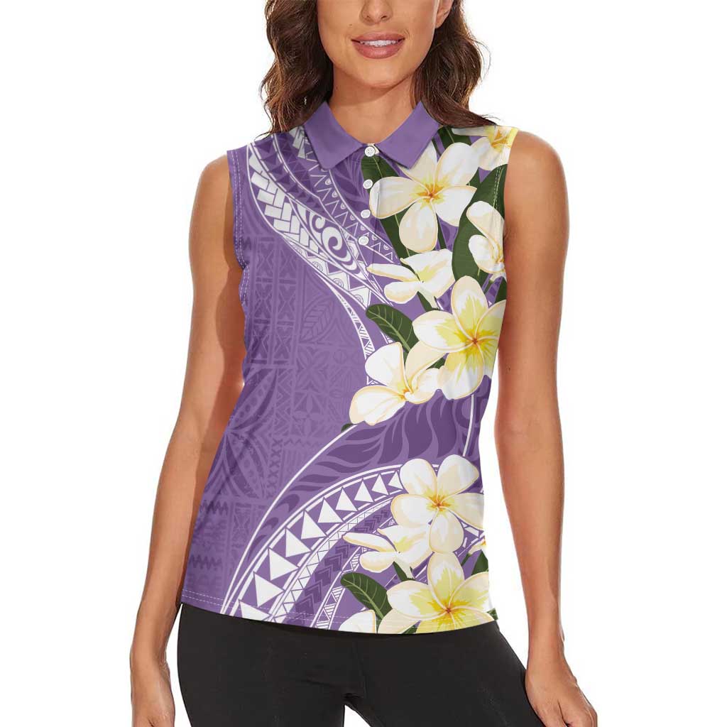 Aloha Hawaii Festive Women Sleeveless Polo Shirt Frangipani Lace Classic - Lavender LT7 - Polynesian Pride
