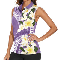Aloha Hawaii Festive Women Sleeveless Polo Shirt Frangipani Lace Classic - Lavender LT7 - Polynesian Pride
