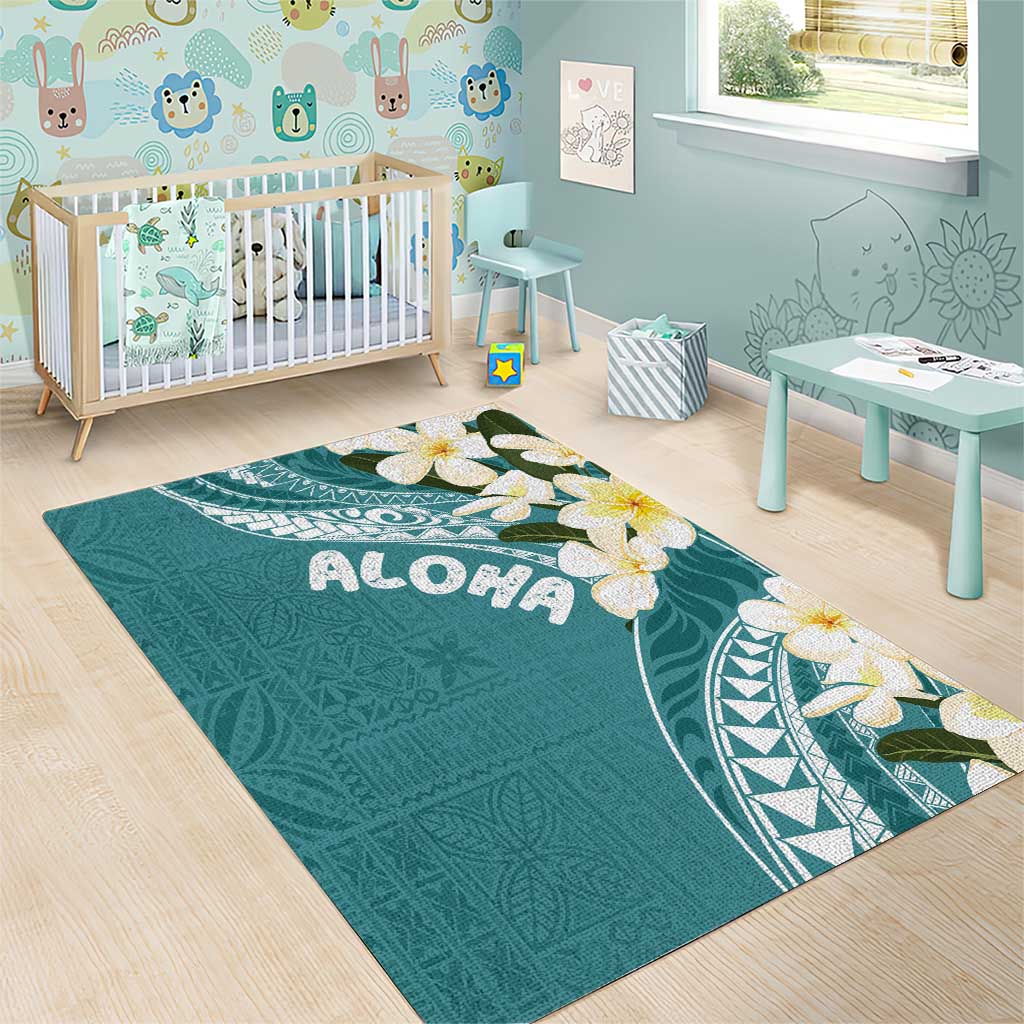 Aloha Hawaii Festive Area Rug Frangipani Lace Classic - Teal