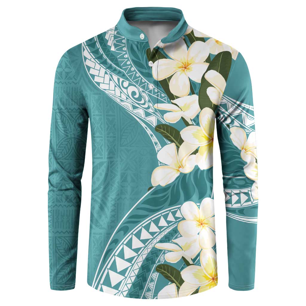 Aloha Hawaii Festive Button Sweatshirt Frangipani Lace Classic - Teal LT7 Teal - Polynesian Pride