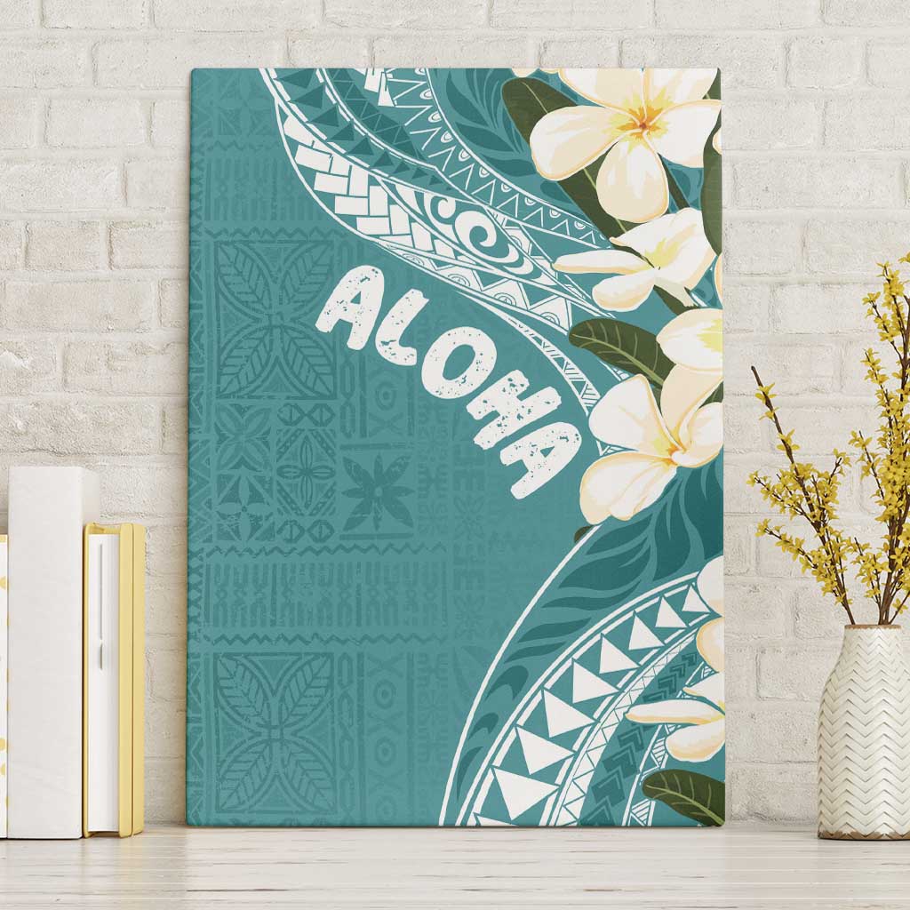 Aloha Hawaii Festive Canvas Wall Art Frangipani Lace Classic - Teal