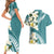 Aloha Hawaii Festive Couples Matching Short Sleeve Bodycon Dress and Hawaiian Shirt Frangipani Lace Classic - Teal