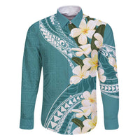 Aloha Hawaii Festive Family Matching Mermaid Dress and Hawaiian Shirt Frangipani Lace Classic - Teal LT7 Dad's Shirt - Long Sleeve Teal - Polynesian Pride