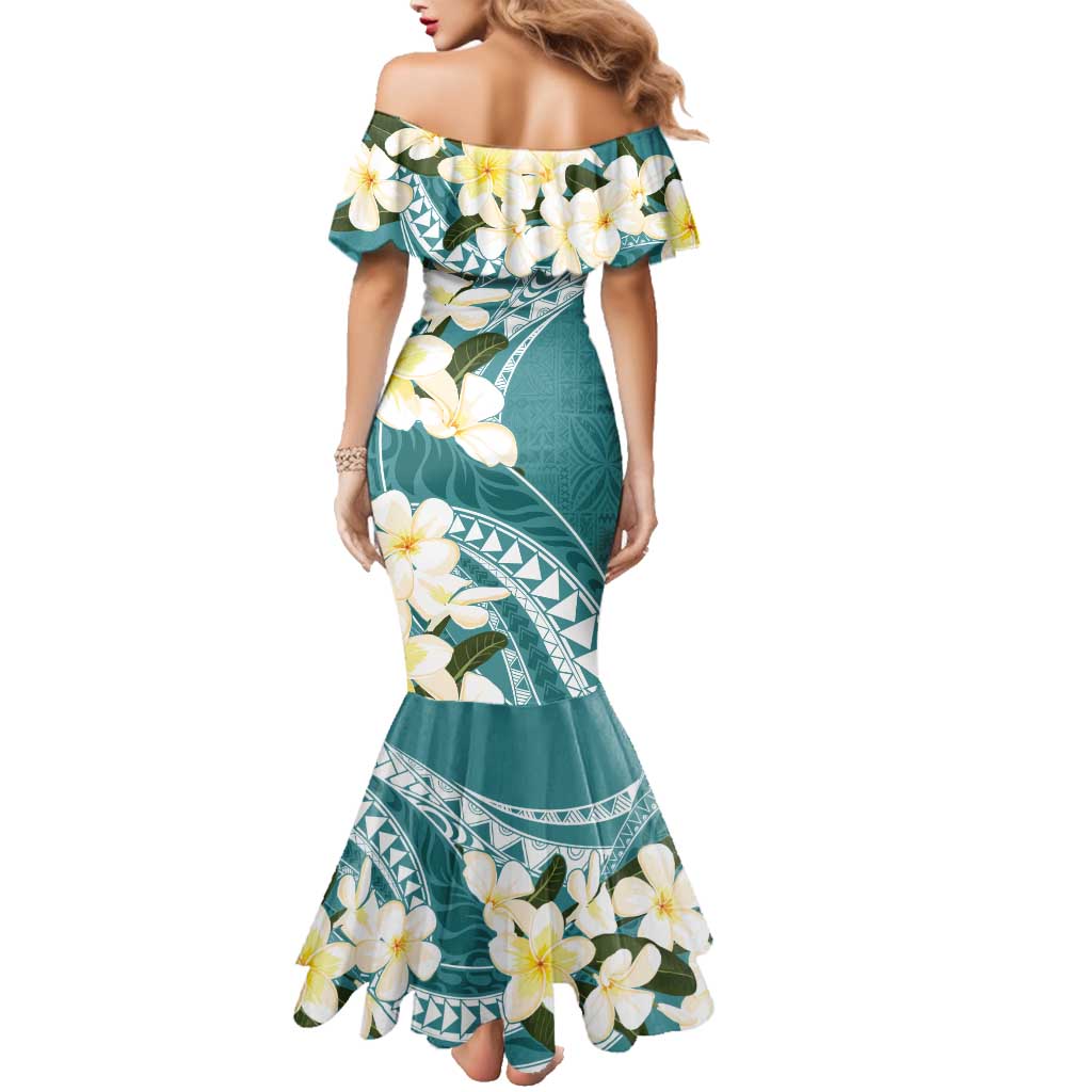 Aloha Hawaii Festive Family Matching Mermaid Dress and Hawaiian Shirt Frangipani Lace Classic - Teal LT7 - Polynesian Pride