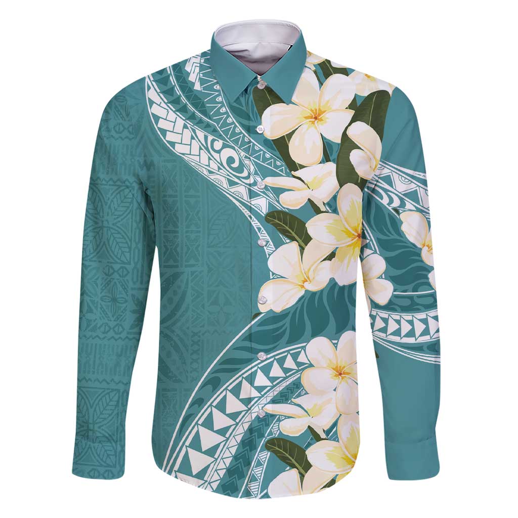 Aloha Hawaii Festive Family Matching Short Sleeve Bodycon Dress and Hawaiian Shirt Frangipani Lace Classic - Teal LT7 Dad's Shirt - Long Sleeve Teal - Polynesian Pride