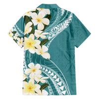 Aloha Hawaii Festive Family Matching Tank Maxi Dress and Hawaiian Shirt Frangipani Lace Classic - Teal LT7 - Polynesian Pride