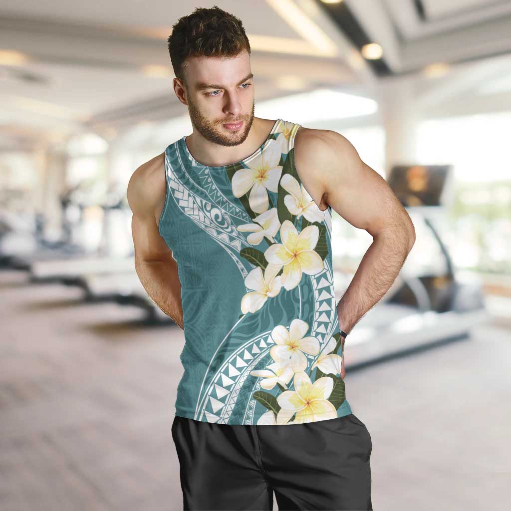 Aloha Hawaii Festive Men Tank Top Frangipani Lace Classic - Teal