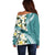 Aloha Hawaii Festive Off Shoulder Sweater Frangipani Lace Classic - Teal