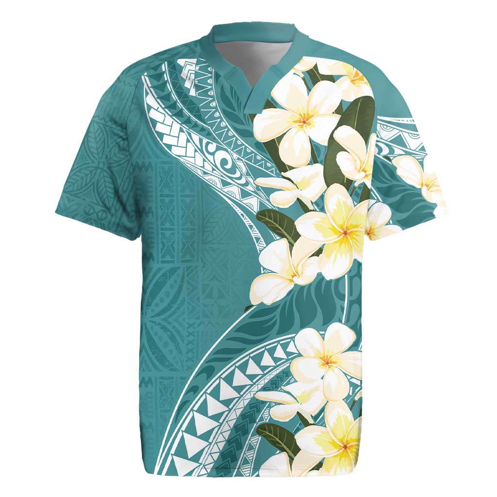 Aloha Hawaii Festive Rugby Jersey Frangipani Lace Classic - Teal