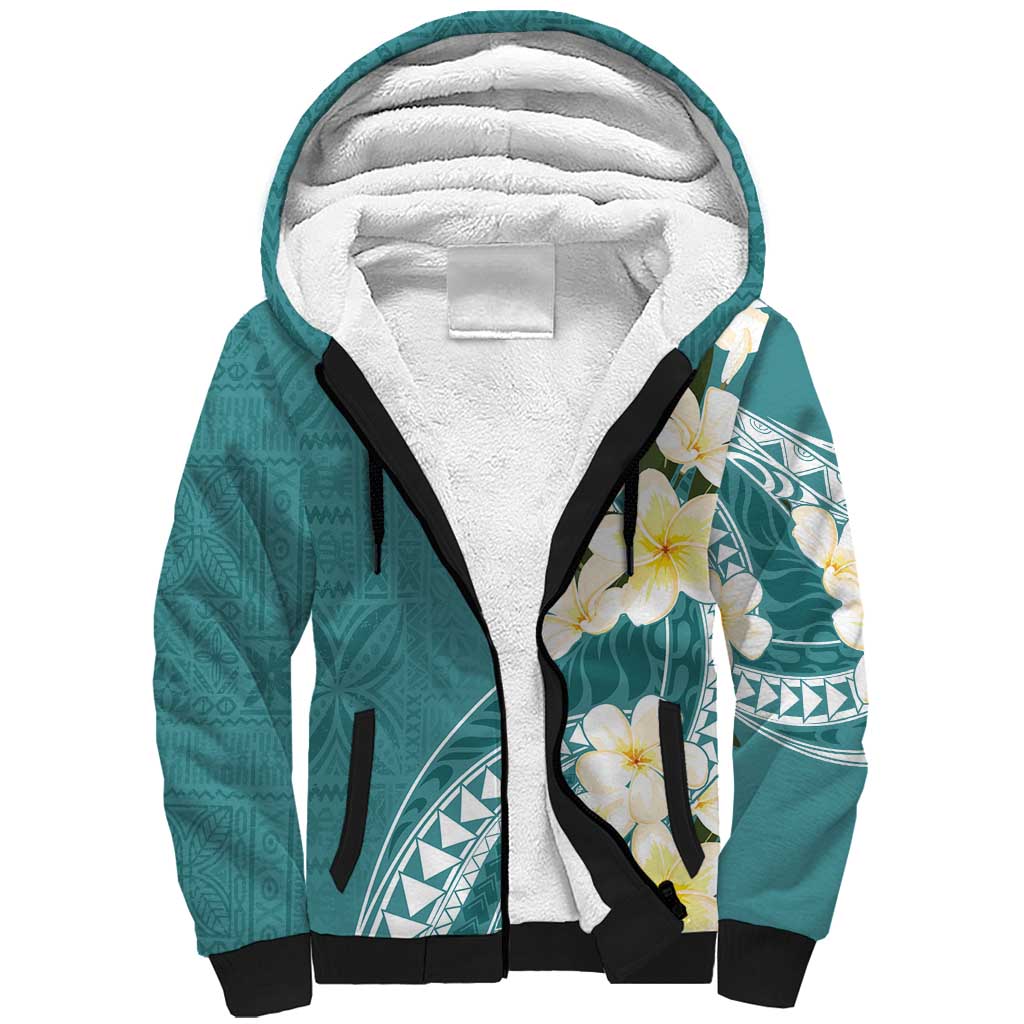 Aloha Hawaii Festive Sherpa Hoodie Frangipani Lace Classic - Teal