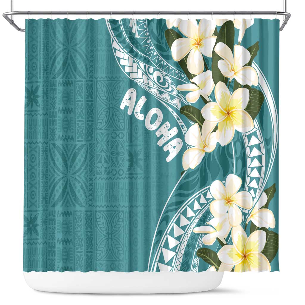 Aloha Hawaii Festive Shower Curtain Frangipani Lace Classic - Teal