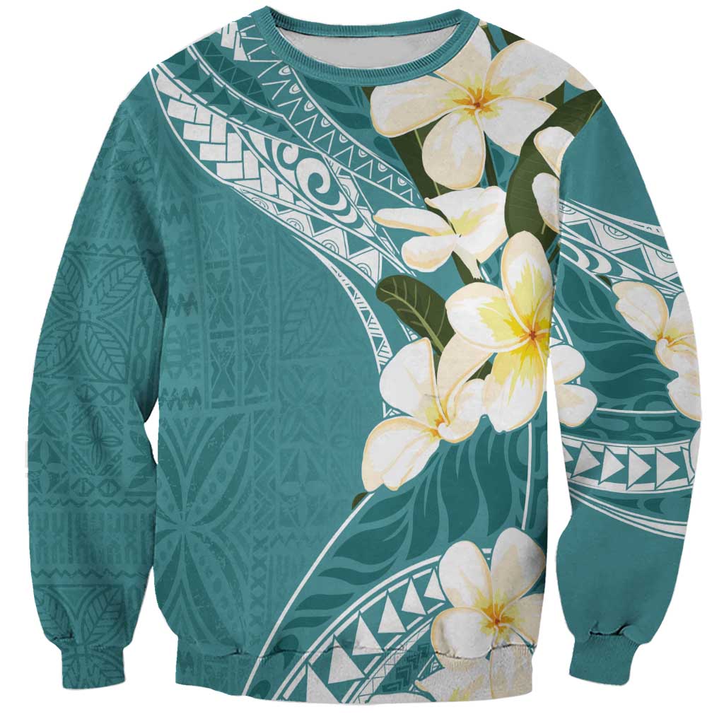 Aloha Hawaii Festive Sweatshirt Frangipani Lace Classic - Teal LT7 Unisex Teal - Polynesian Pride