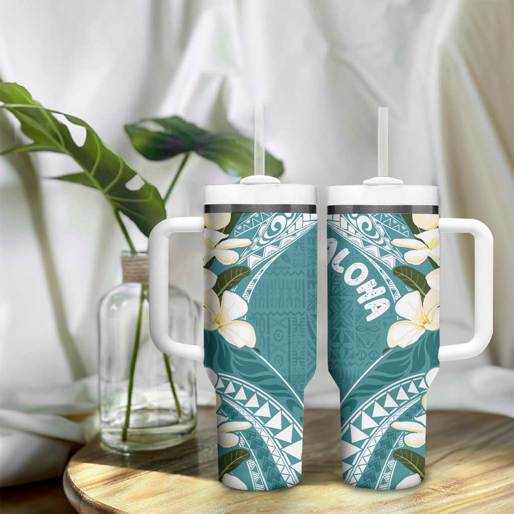 Aloha Hawaii Festive Tumbler With Handle Frangipani Lace Classic - Teal