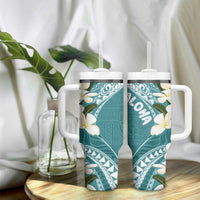 Aloha Hawaii Festive Tumbler With Handle Frangipani Lace Classic - Teal